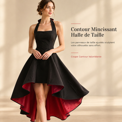 Robe de soirée femme élégante, robe à blocs de couleur noire, coupe ajustée, taille cintrée