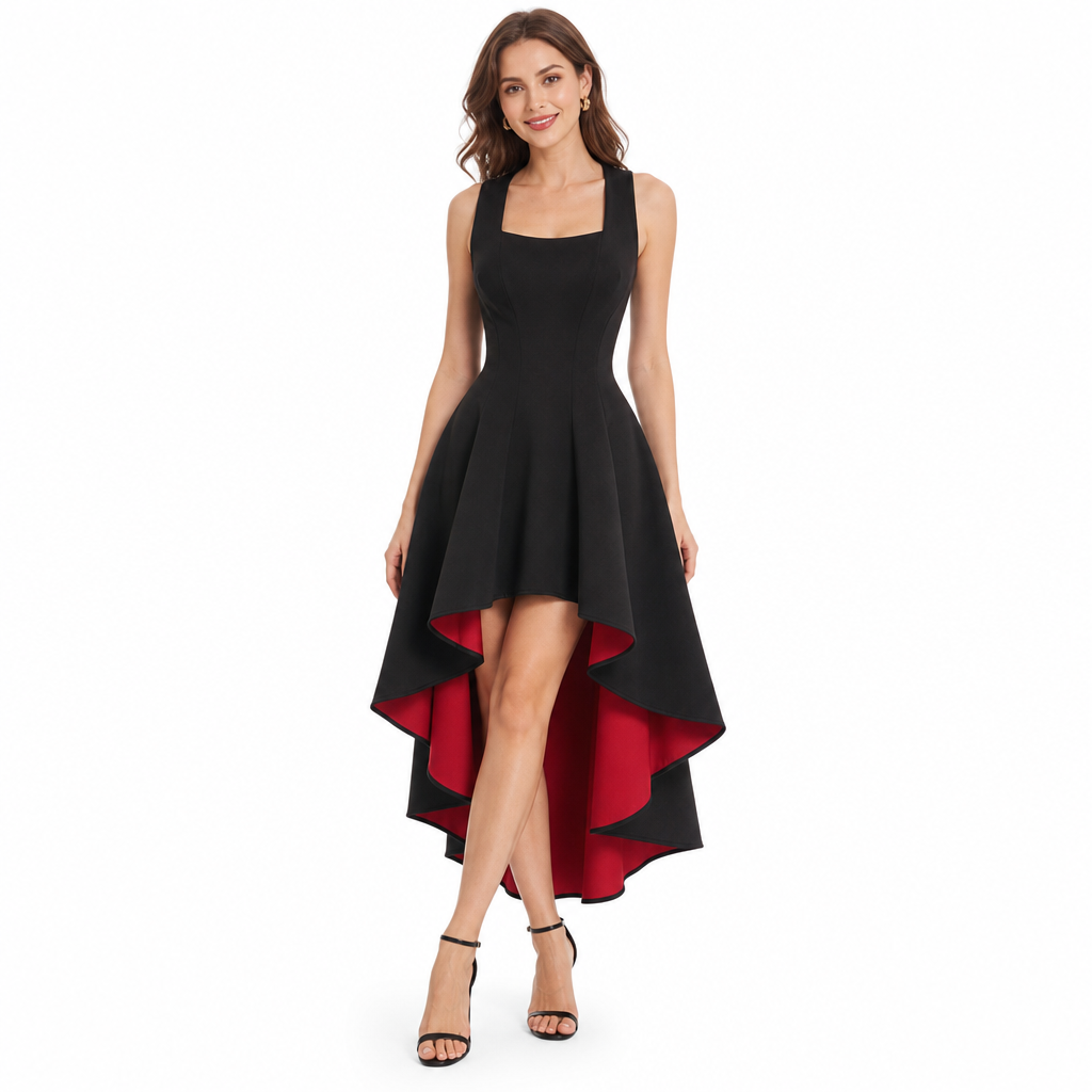 Robe de soirée femme élégante, robe à blocs de couleur noire, coupe ajustée, taille cintrée