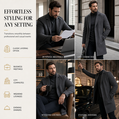 Trench-coat classique pour homme à boutonnage simple, coupe décontractée d'affaires, coupe-vent haut de gamme.