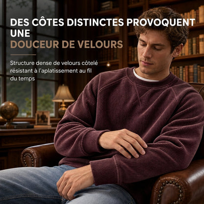 Pull à col rond en velours côtelé à manches longues pour hommes