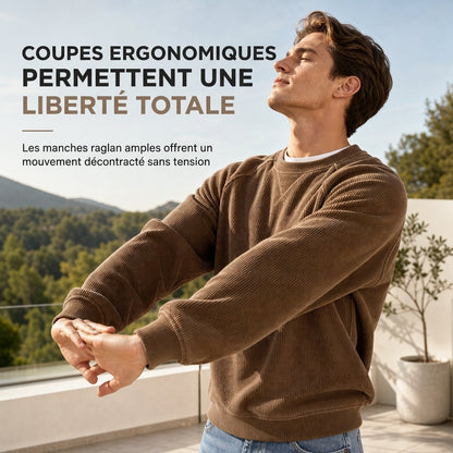 Pull à col rond en velours côtelé à manches longues pour hommes