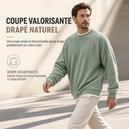 Pull à col rond en velours côtelé à manches longues pour hommes