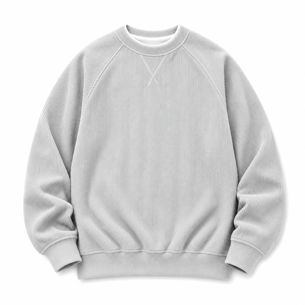 Pull à col rond en velours côtelé à manches longues pour hommes