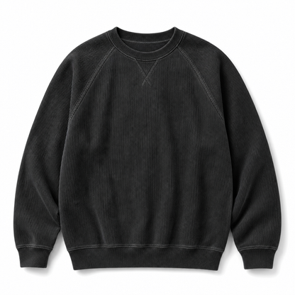 Pull à col rond en velours côtelé à manches longues pour hommes