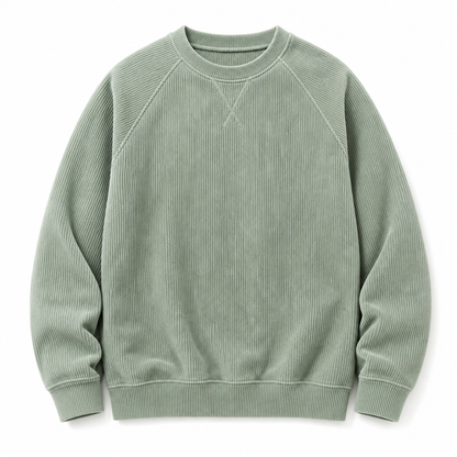 Pull à col rond en velours côtelé à manches longues pour hommes