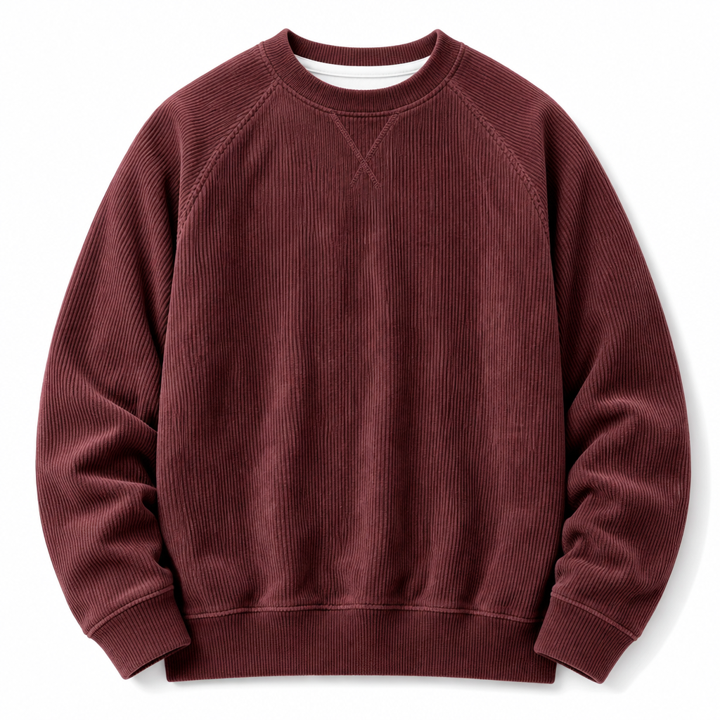 Pull à col rond en velours côtelé à manches longues pour hommes