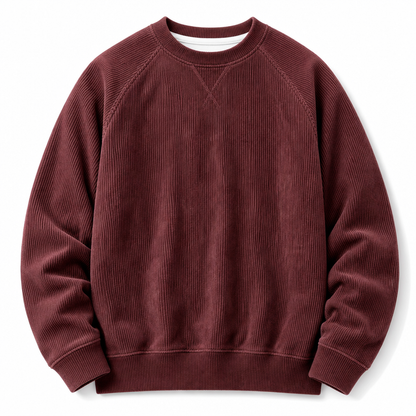 Pull à col rond en velours côtelé à manches longues pour hommes