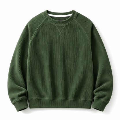 Pull à col rond en velours côtelé à manches longues pour hommes