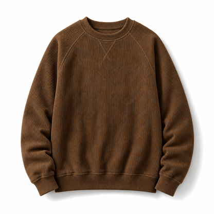 Pull à col rond en velours côtelé à manches longues pour hommes