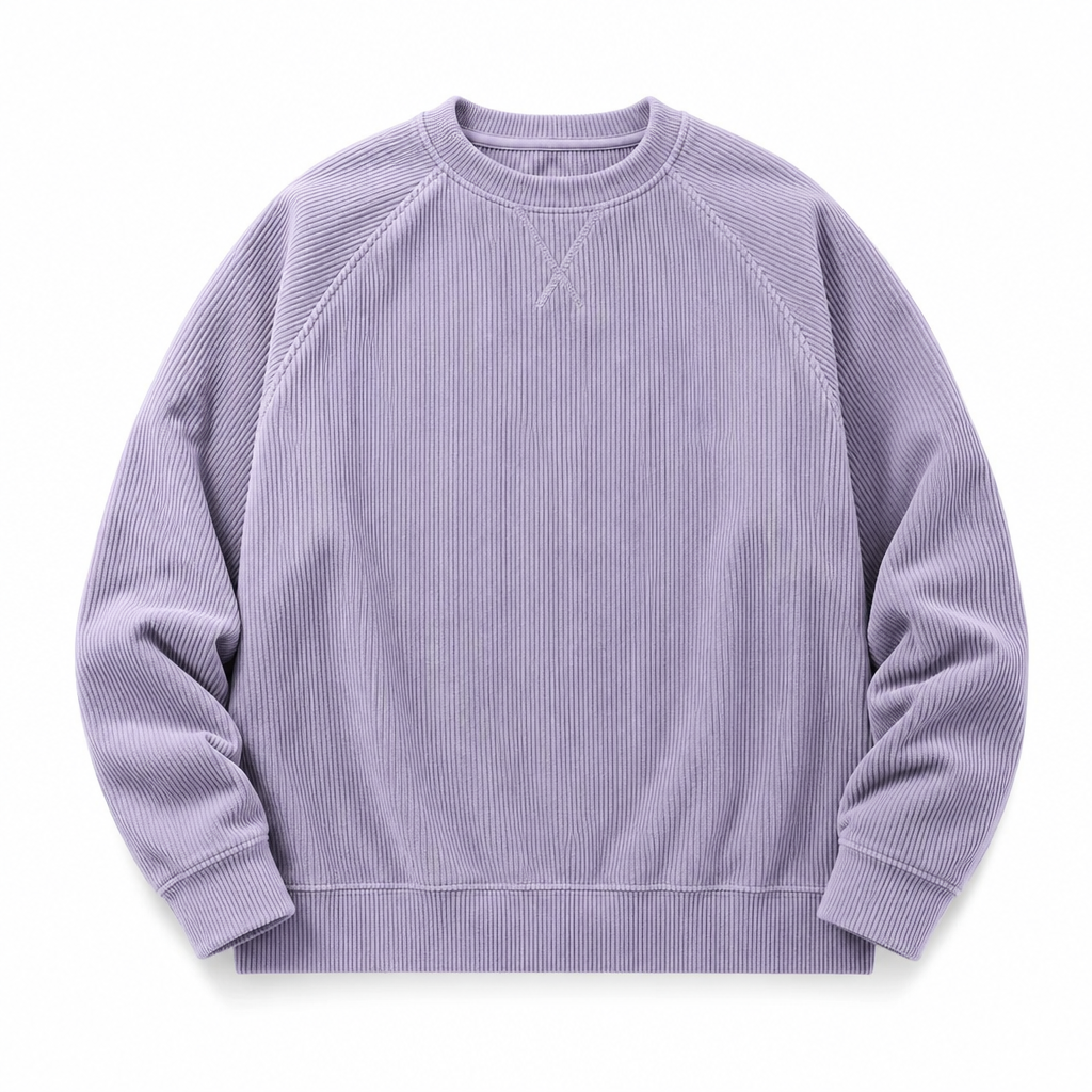 Pull à col rond en velours côtelé à manches longues pour hommes