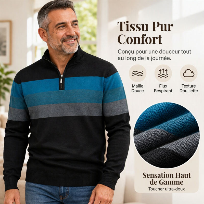 Pull rayé demi-zip ajusté et décontracté pour homme