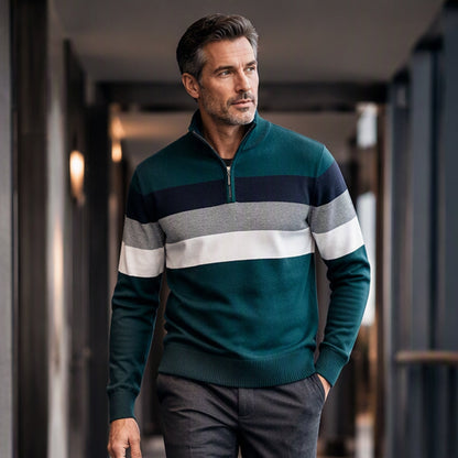 Pull rayé demi-zip ajusté et décontracté pour homme
