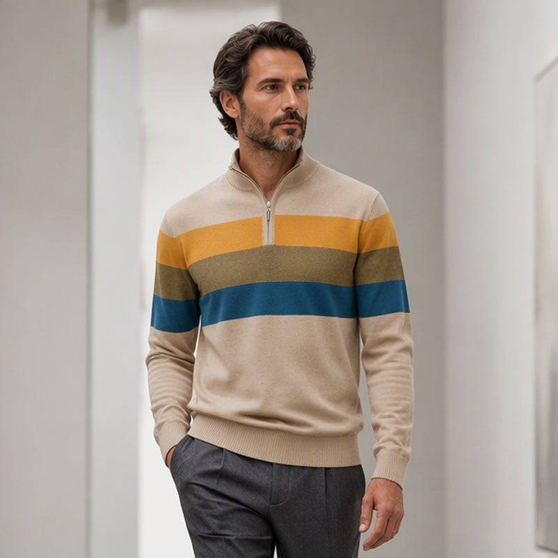 Pull rayé demi-zip ajusté et décontracté pour homme