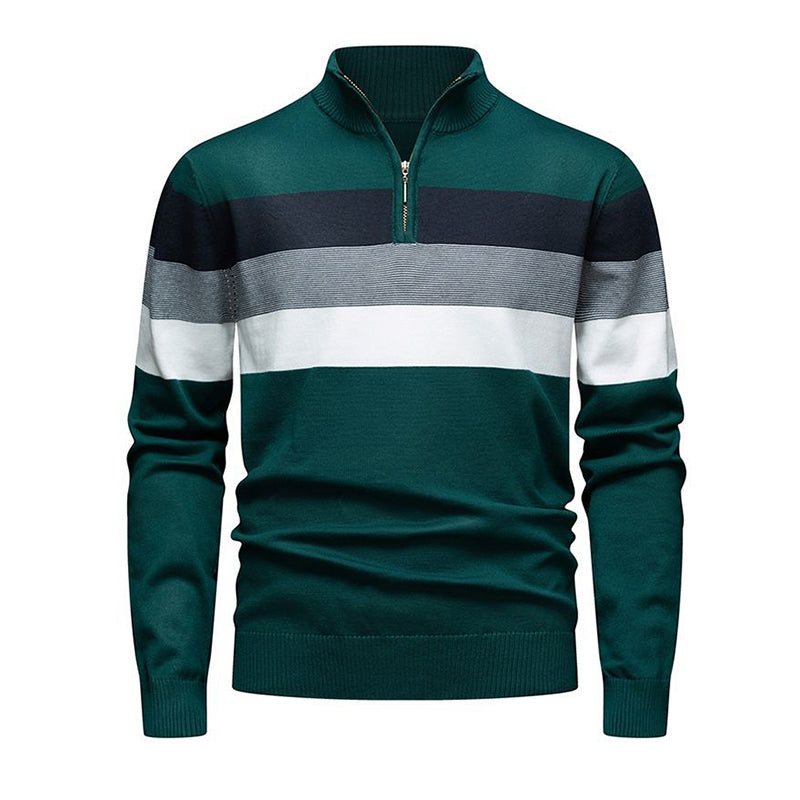 Pull rayé demi-zip ajusté et décontracté pour homme