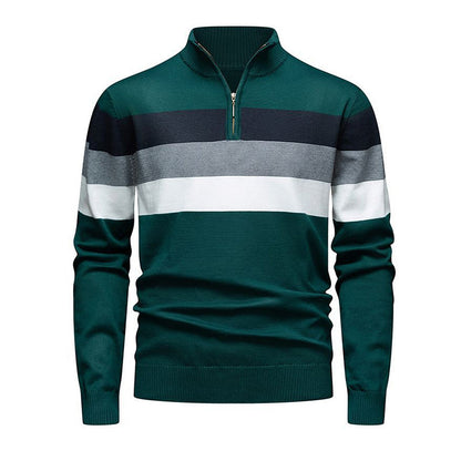 Pull rayé demi-zip ajusté et décontracté pour homme