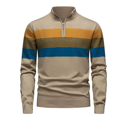 Pull rayé demi-zip ajusté et décontracté pour homme