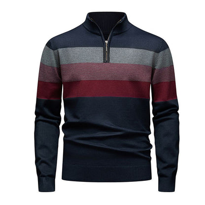 Pull rayé demi-zip ajusté et décontracté pour homme