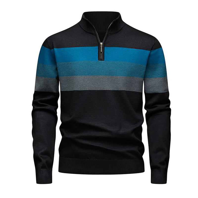 Pull rayé demi-zip ajusté et décontracté pour homme