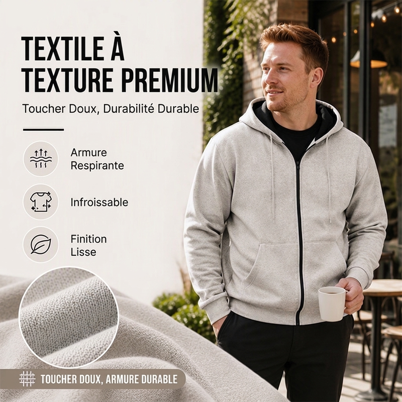 Pull à capuche zippé intégral pour homme, doublure chaude