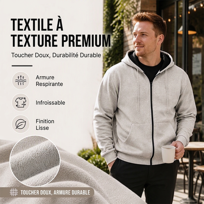 Pull à capuche zippé intégral pour homme, doublure chaude