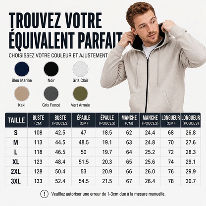 Pull à capuche zippé intégral pour homme, doublure chaude