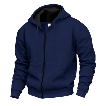 Pull à capuche zippé intégral pour homme, doublure chaude