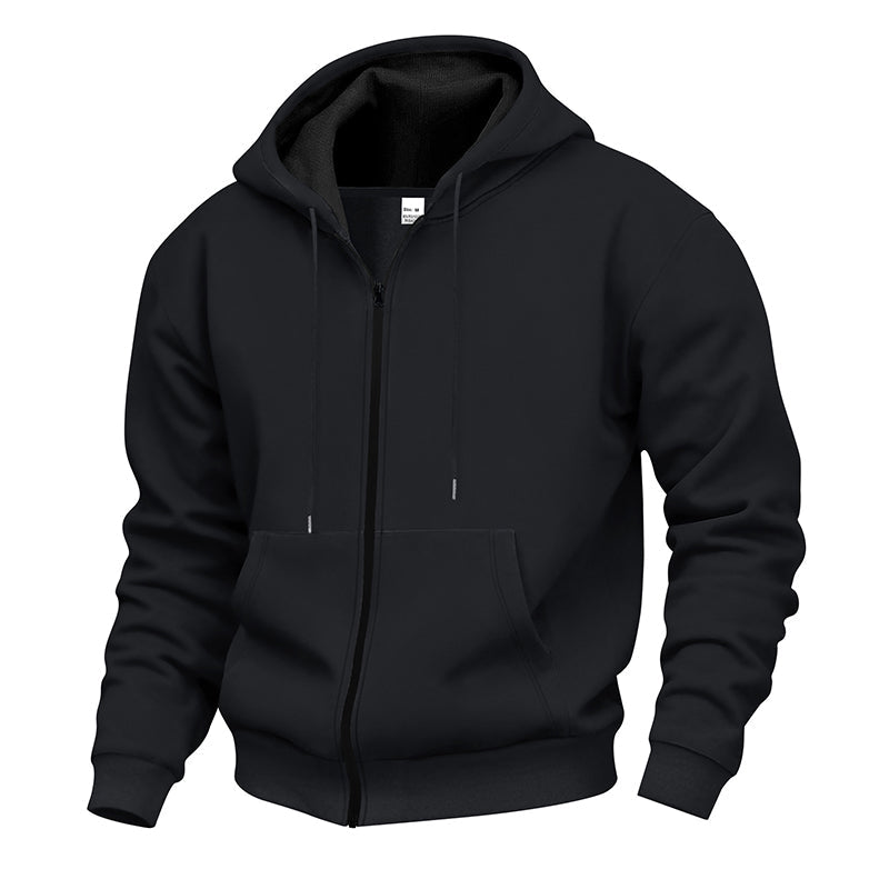 Pull à capuche zippé intégral pour homme, doublure chaude