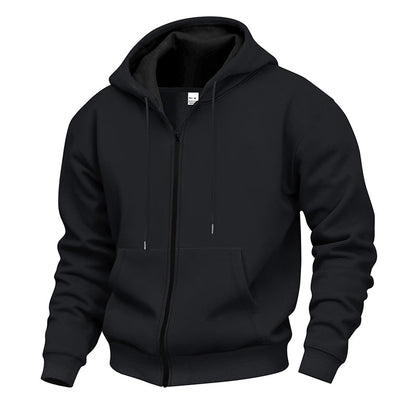 Pull à capuche zippé intégral pour homme, doublure chaude