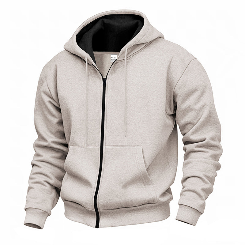 Pull à capuche zippé intégral pour homme, doublure chaude