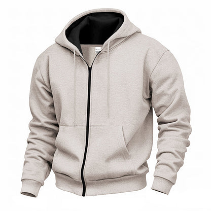 Pull à capuche zippé intégral pour homme, doublure chaude