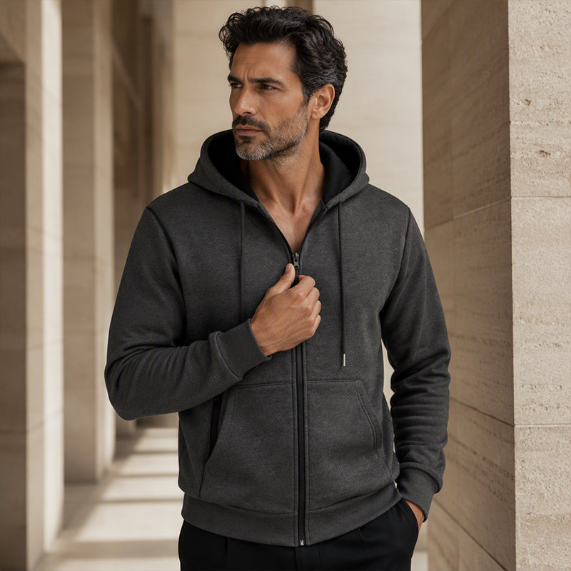 Pull à capuche zippé intégral pour homme, doublure chaude