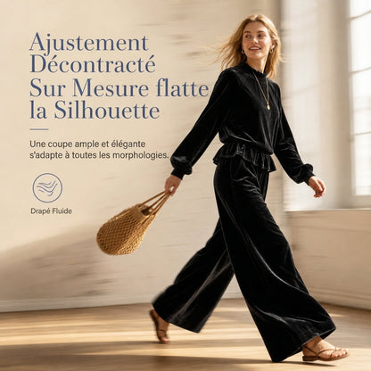 Ensemble deux pièces décontracté pour femmes : haut à manches longues et pantalon large, tenue de bureau pour automne-hiver