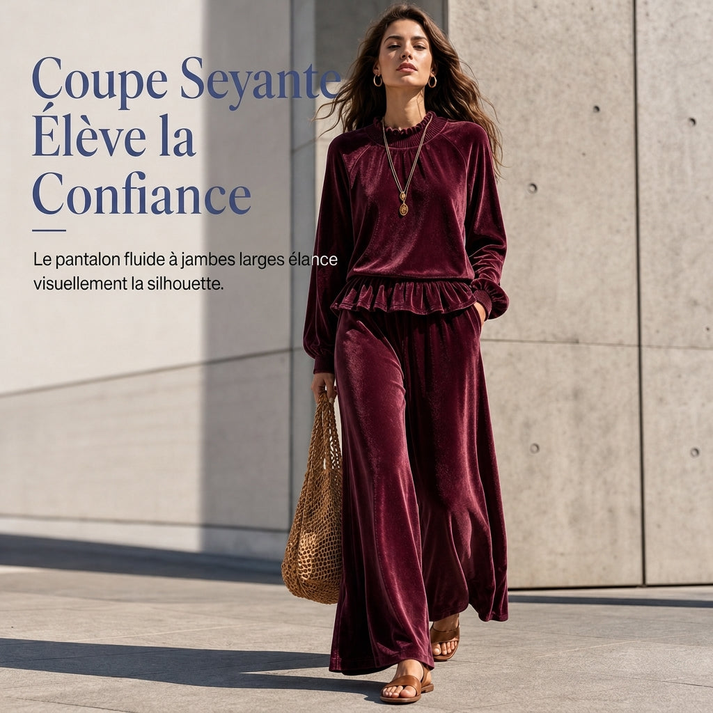 Ensemble deux pièces décontracté pour femmes : haut à manches longues et pantalon large, tenue de bureau pour automne-hiver