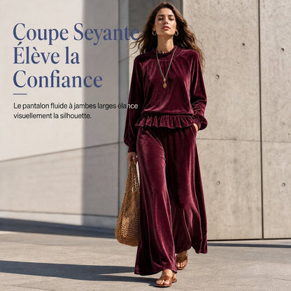 Ensemble deux pièces décontracté pour femmes : haut à manches longues et pantalon large, tenue de bureau pour automne-hiver