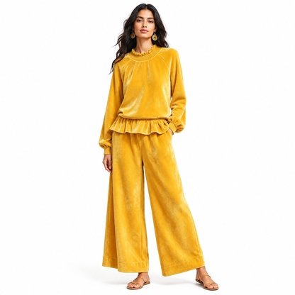 Ensemble deux pièces décontracté pour femmes : haut à manches longues et pantalon large, tenue de bureau pour automne-hiver