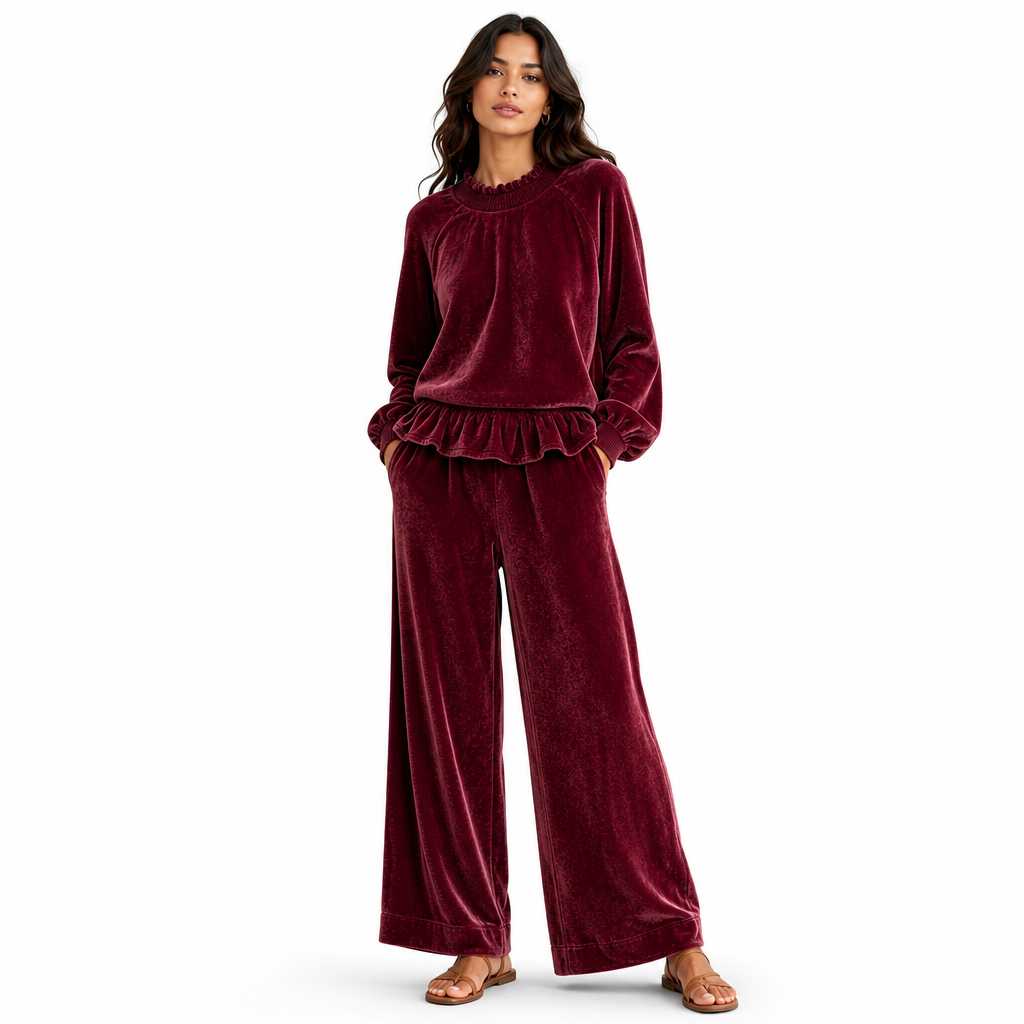 Ensemble deux pièces décontracté pour femmes : haut à manches longues et pantalon large, tenue de bureau pour automne-hiver