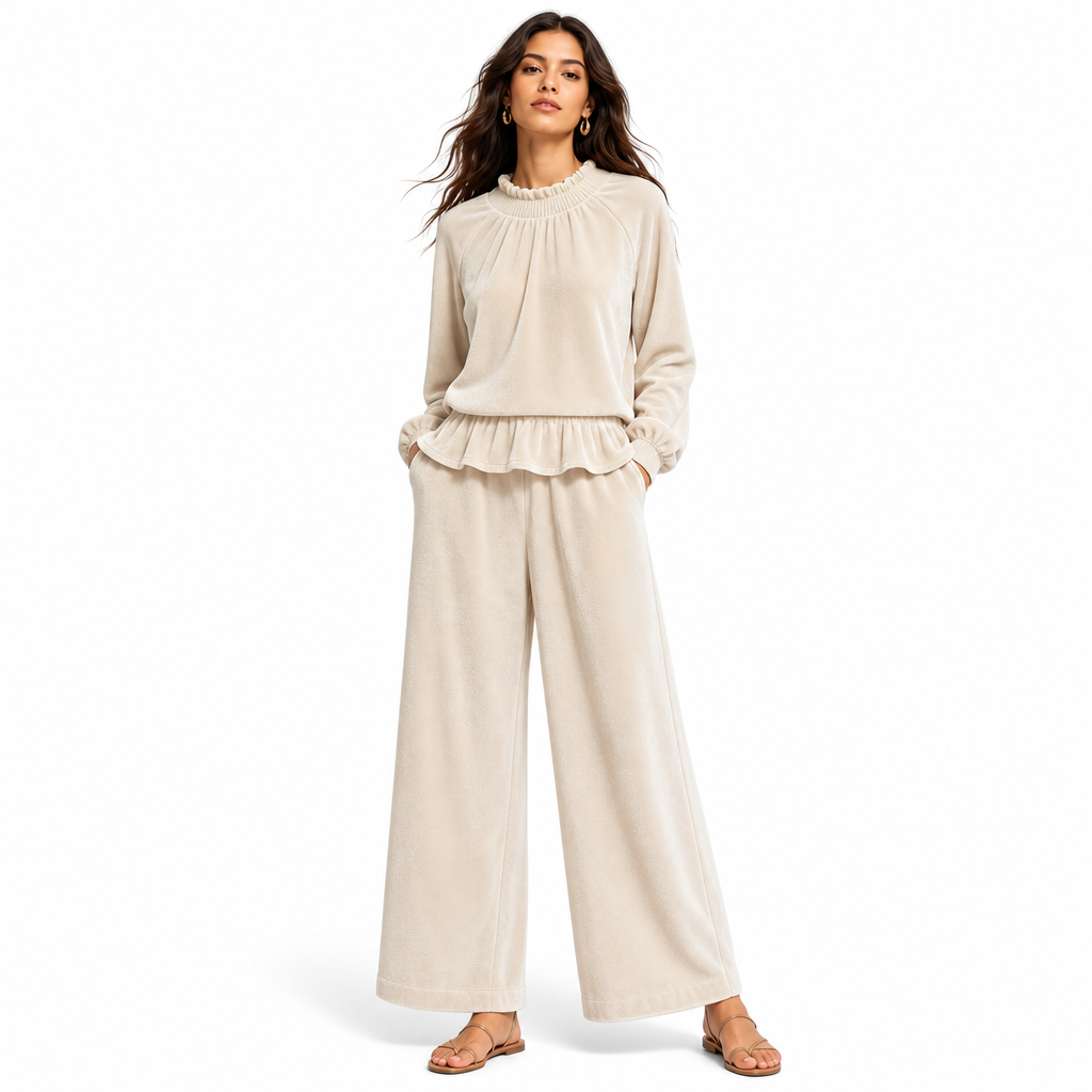 Ensemble deux pièces décontracté pour femmes : haut à manches longues et pantalon large, tenue de bureau pour automne-hiver