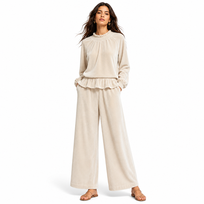 Ensemble deux pièces décontracté pour femmes : haut à manches longues et pantalon large, tenue de bureau pour automne-hiver