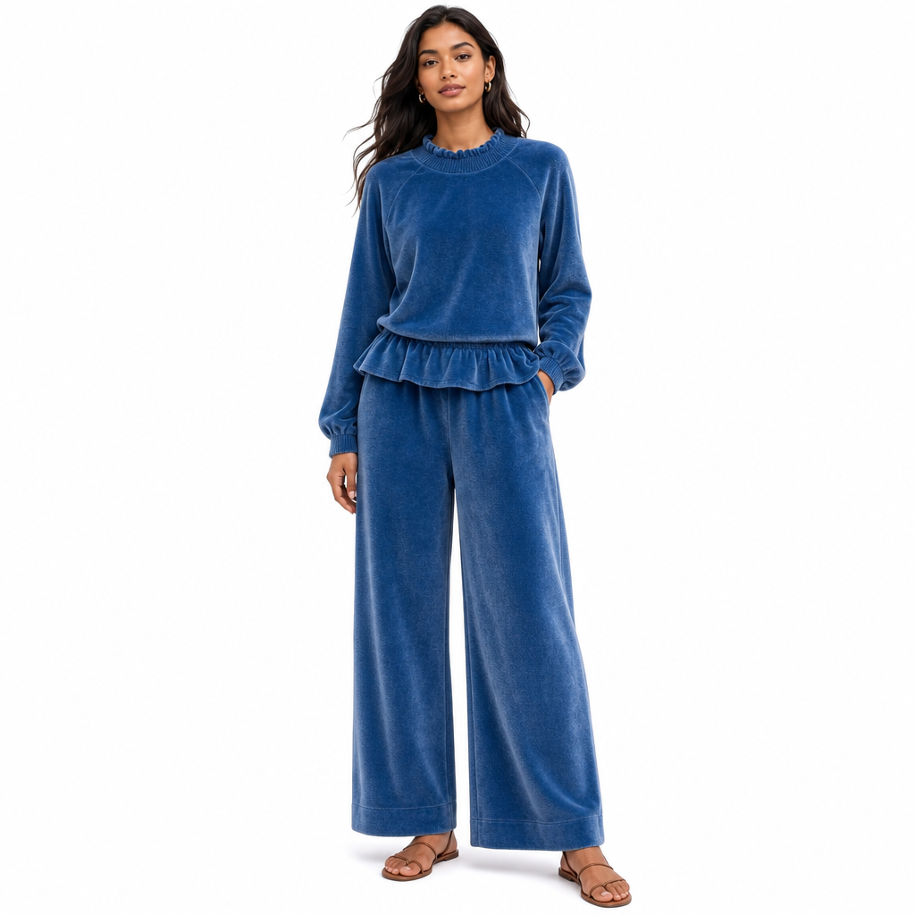 Ensemble deux pièces décontracté pour femmes : haut à manches longues et pantalon large, tenue de bureau pour automne-hiver