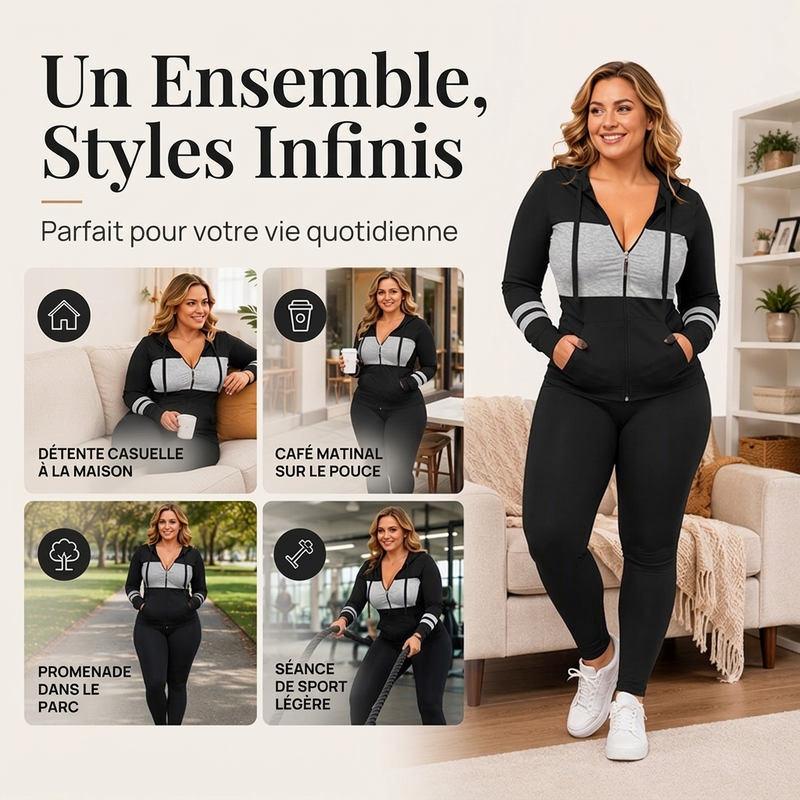 ✨ Ensemble 2 pièces pour femme : sweat à capuche et pantalon, facile à porter au quotidien 👖