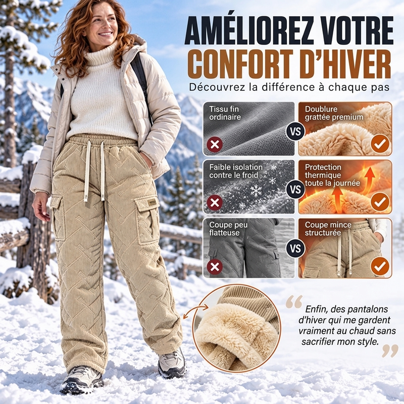 ✨ Pantalon cargo pour femme en velours côtelé avec doublure pelucheuse : facile à porter au quotidien 👖