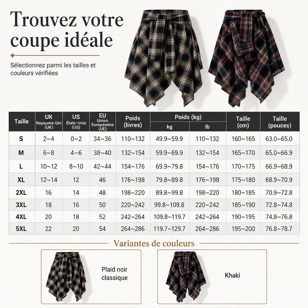 ✨ Jupe pour femme à carreaux, effet patchwork, asymétrique et taille haute : facile à porter au quotidien 👗