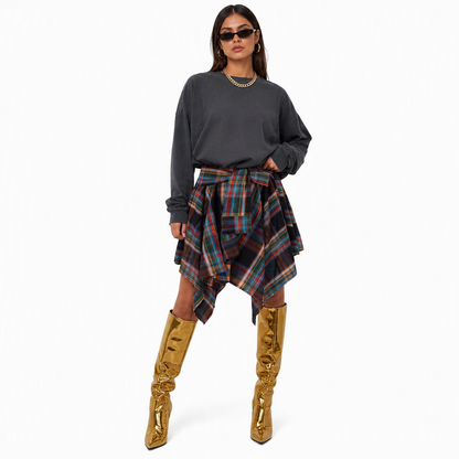 ✨ Jupe pour femme à carreaux, effet patchwork, asymétrique et taille haute : facile à porter au quotidien 👗