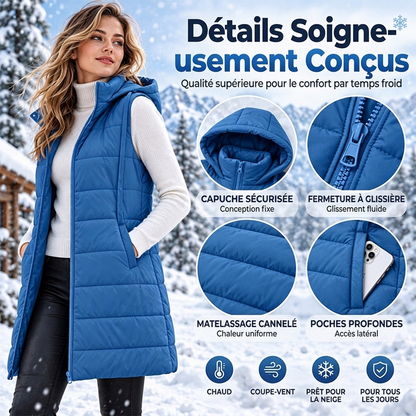 ✨ Gilet matelassé mi-long à capuche pour femme : facile à porter au quotidien 🧥
