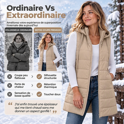 ✨ Gilet matelassé mi-long à capuche pour femme : facile à porter au quotidien 🧥