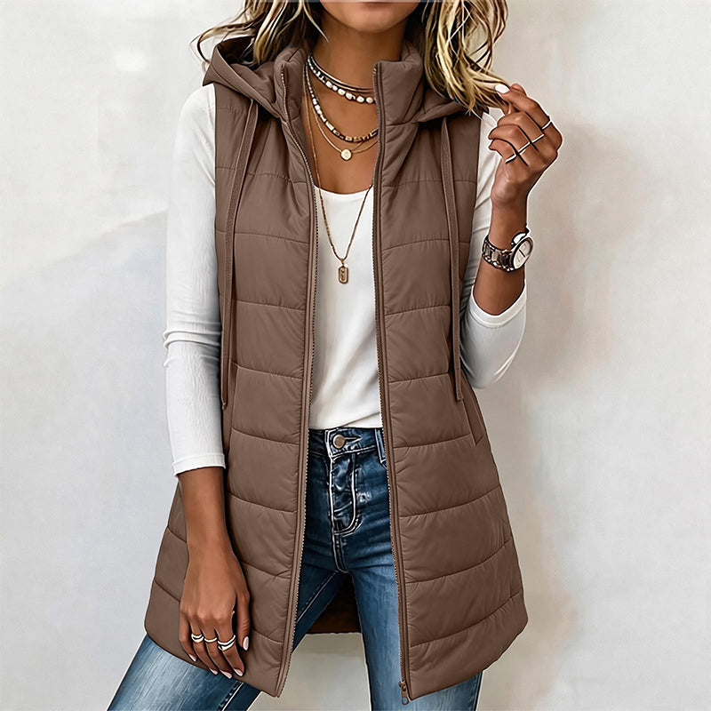 ✨ Gilet matelassé mi-long à capuche pour femme : facile à porter au quotidien 🧥