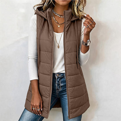 ✨ Gilet matelassé mi-long à capuche pour femme : facile à porter au quotidien 🧥