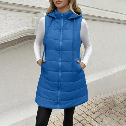 ✨ Gilet matelassé mi-long à capuche pour femme : facile à porter au quotidien 🧥