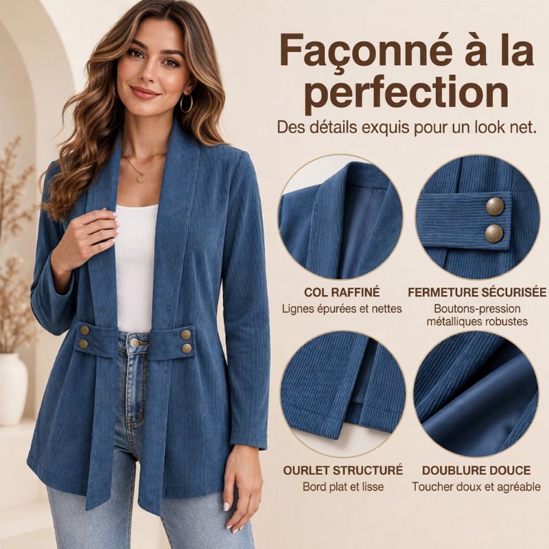 ✨ Veste en velours côtelé pour femme, ouverte sur le devant : facile à porter au quotidien 🧥