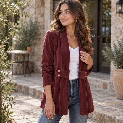 ✨ Veste en velours côtelé pour femme, ouverte sur le devant : facile à porter au quotidien 🧥